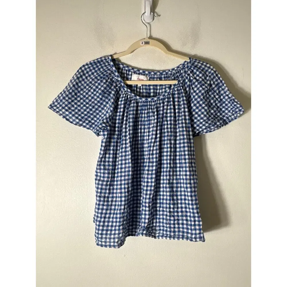 Xirena Blue White Check Cotton Shorts Set Sz XS